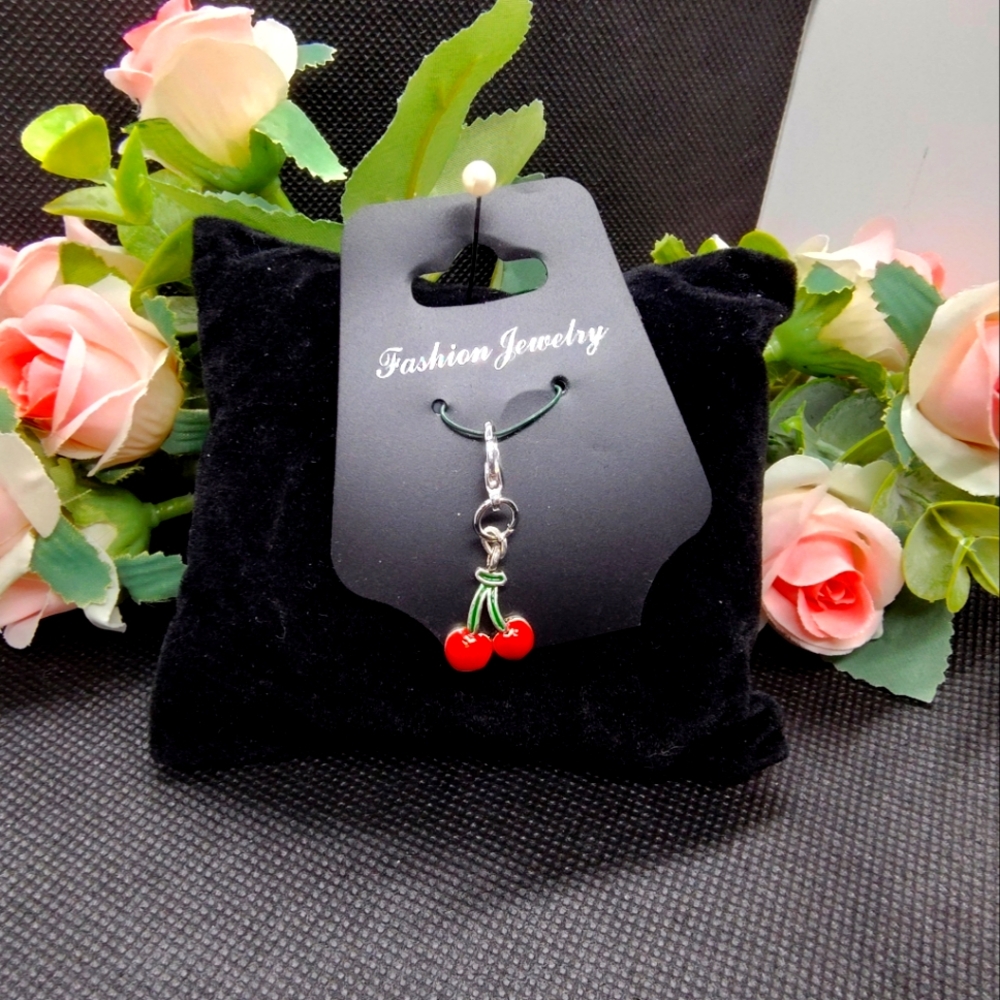 Enamel dipped Cherries Lobster Claw clasp Charm Pendant for Bracelet Zipper Pull